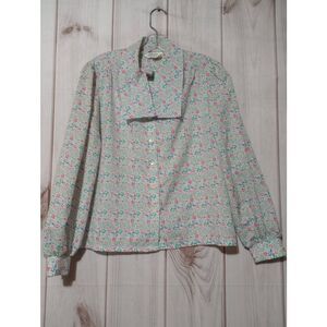 Alicia Shirt Ladies 10 Petite Button Front Long Sleeve Pink Floral